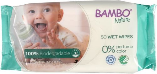 BAMBO Nature Biológiailag lebomló nedves törlőkendő, 50 db