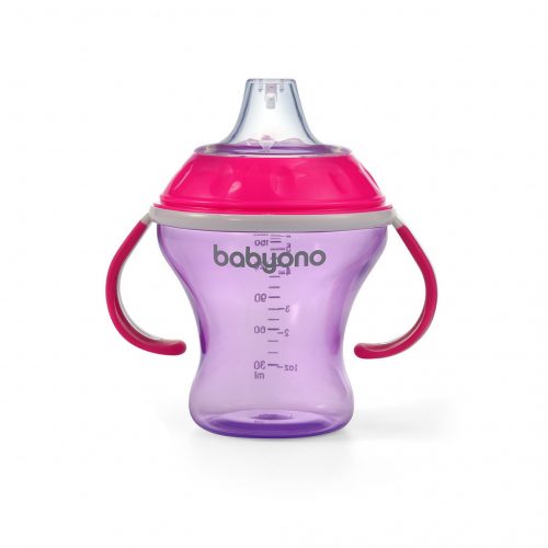 BABYONO Csöpögésmentes itatópohár puha itatófejjel Natural Nursing 180 ml lila