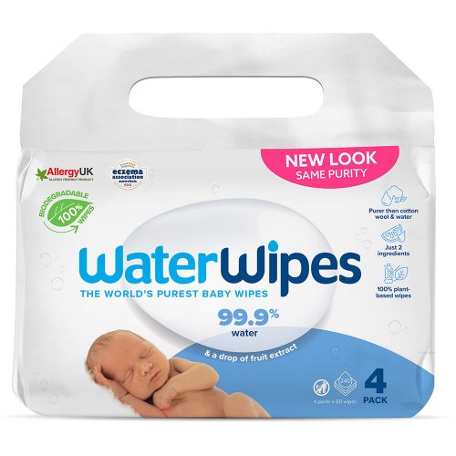 4x WATERWIPES Nedves törlőkendők, műanyagmentes 60 db ( 240 db )