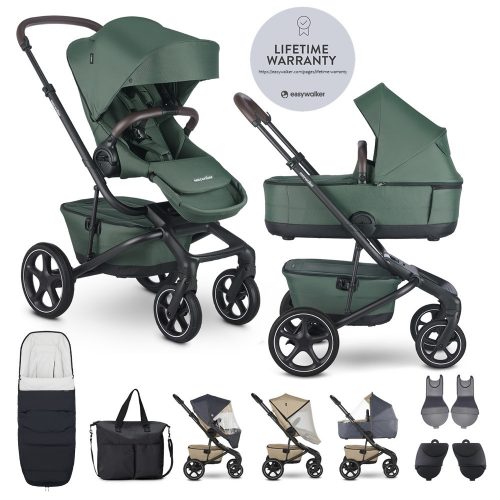 EASYWALKER Szett XXL kombinált babakocsi Jimmey Pine Green kiegészítőkkel